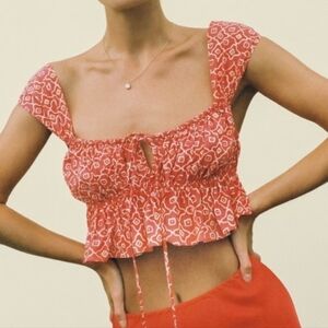 Ciao Lucia Red Floral Crop Top